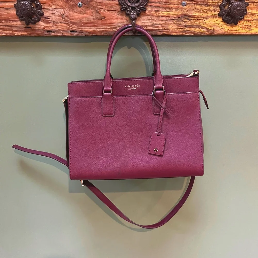 Kate Spade Cameron Satchel Handbag Purse Crossbody‎ Bag Burgundy Leather